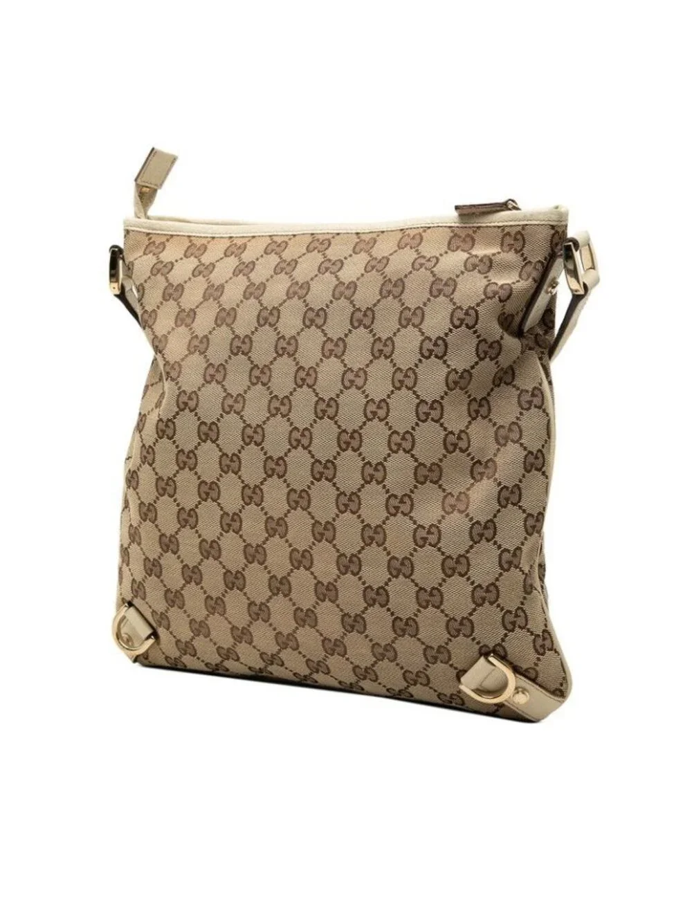 Gucci GG Canvas Abbey Crossbody Shoulder Bag Beige Ivory Leather